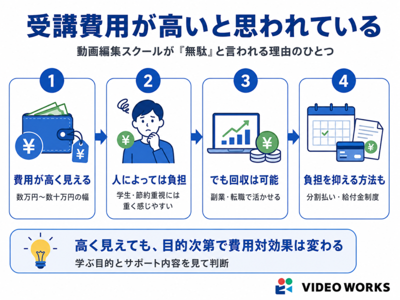 動画編集スクールが無駄と言われる理由_受講費用が高いと思われている