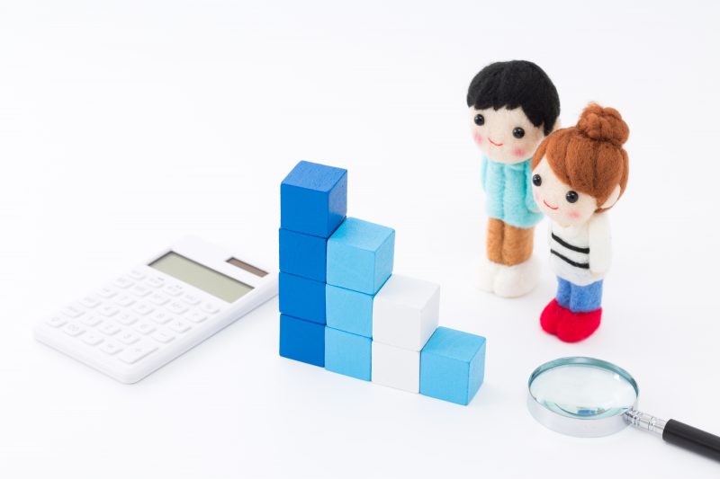 費用/料金/学費/電卓/家族/虫眼鏡